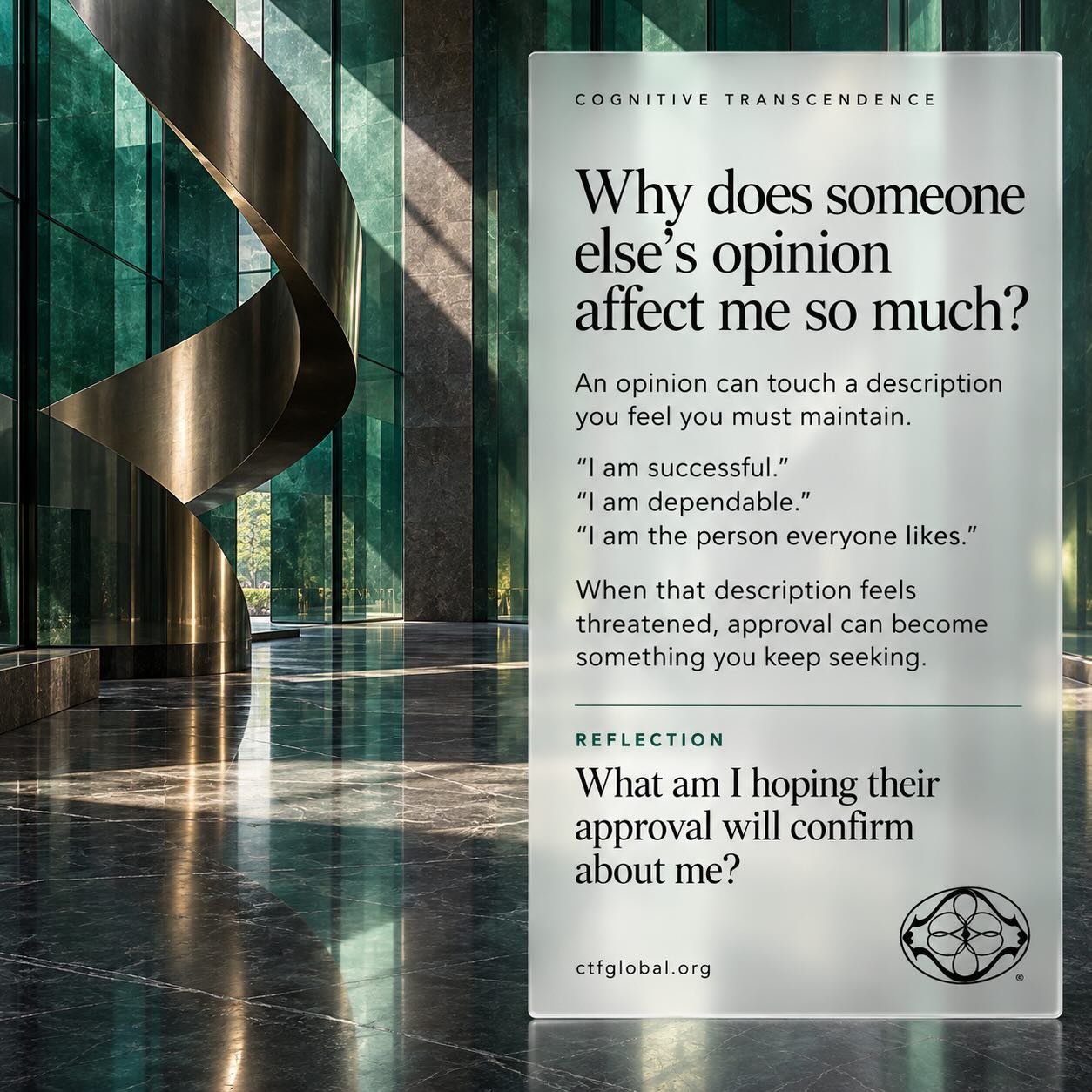 A small comment can stay with you long after the conversation ends.

You may replay it, explain yourself, or look for reassurance. CT invites you to observe what the comment appeared to say about you.

Did disagreement mean &ldquo;My judgment cannot 