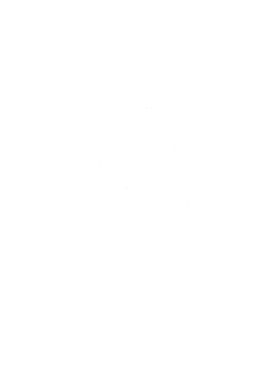 A simple white outline of a person in a wheelchair interacting with another person, on a black background.