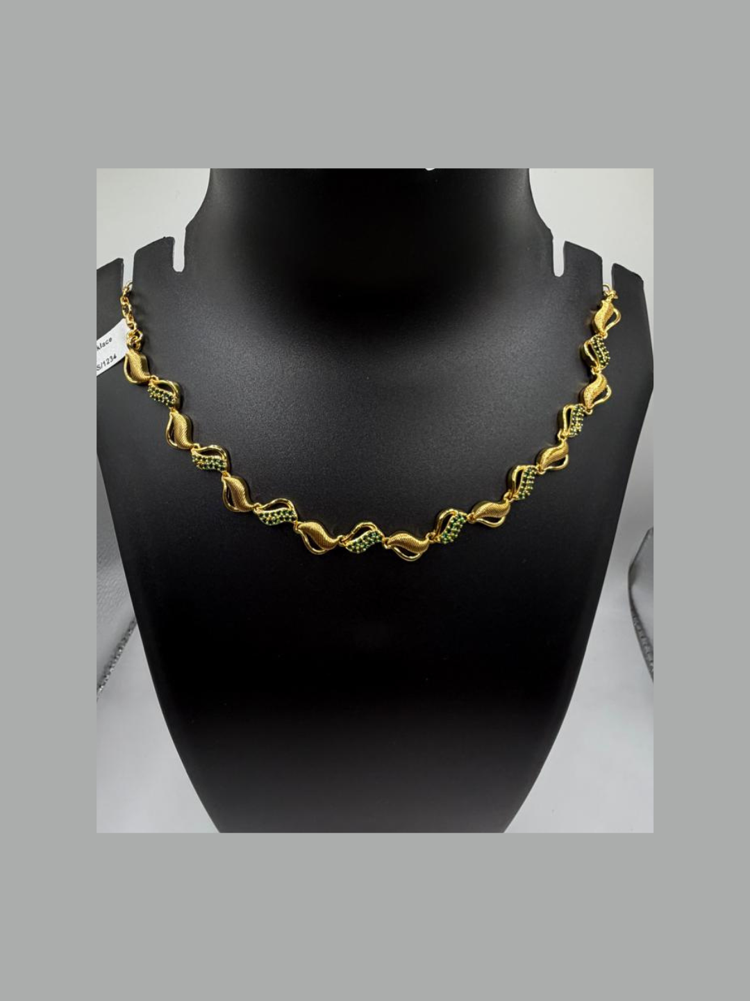 Gold-Finish Green Stone Chain Necklace
