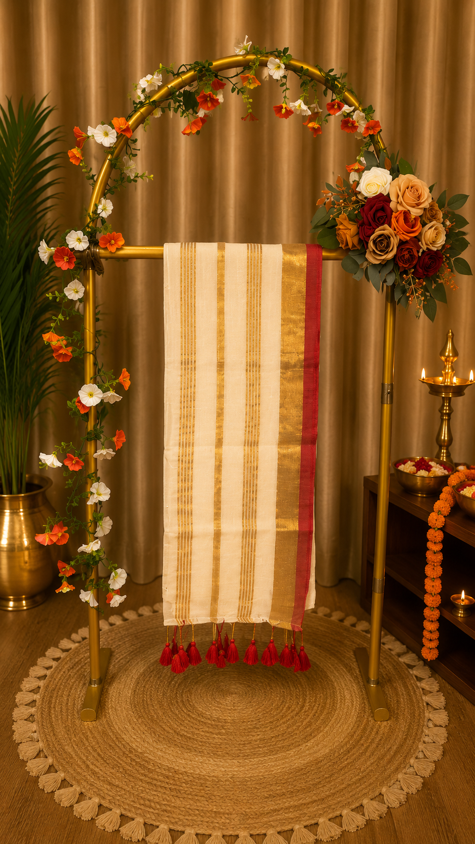 Red boarder with gold body work Mulcoton saree