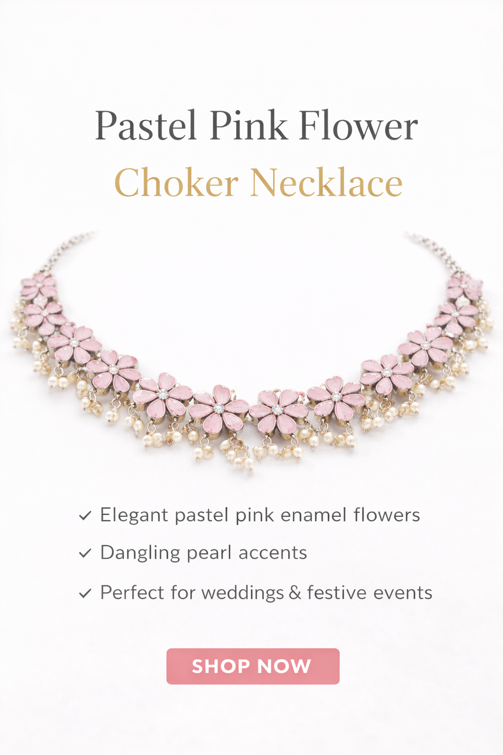 Pastel Pink Floral Pearl Choker Necklace