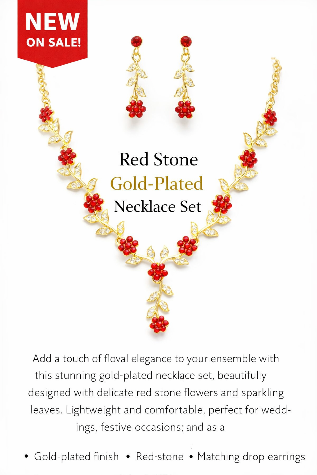 Red Stone Gold-Plated Necklace Set