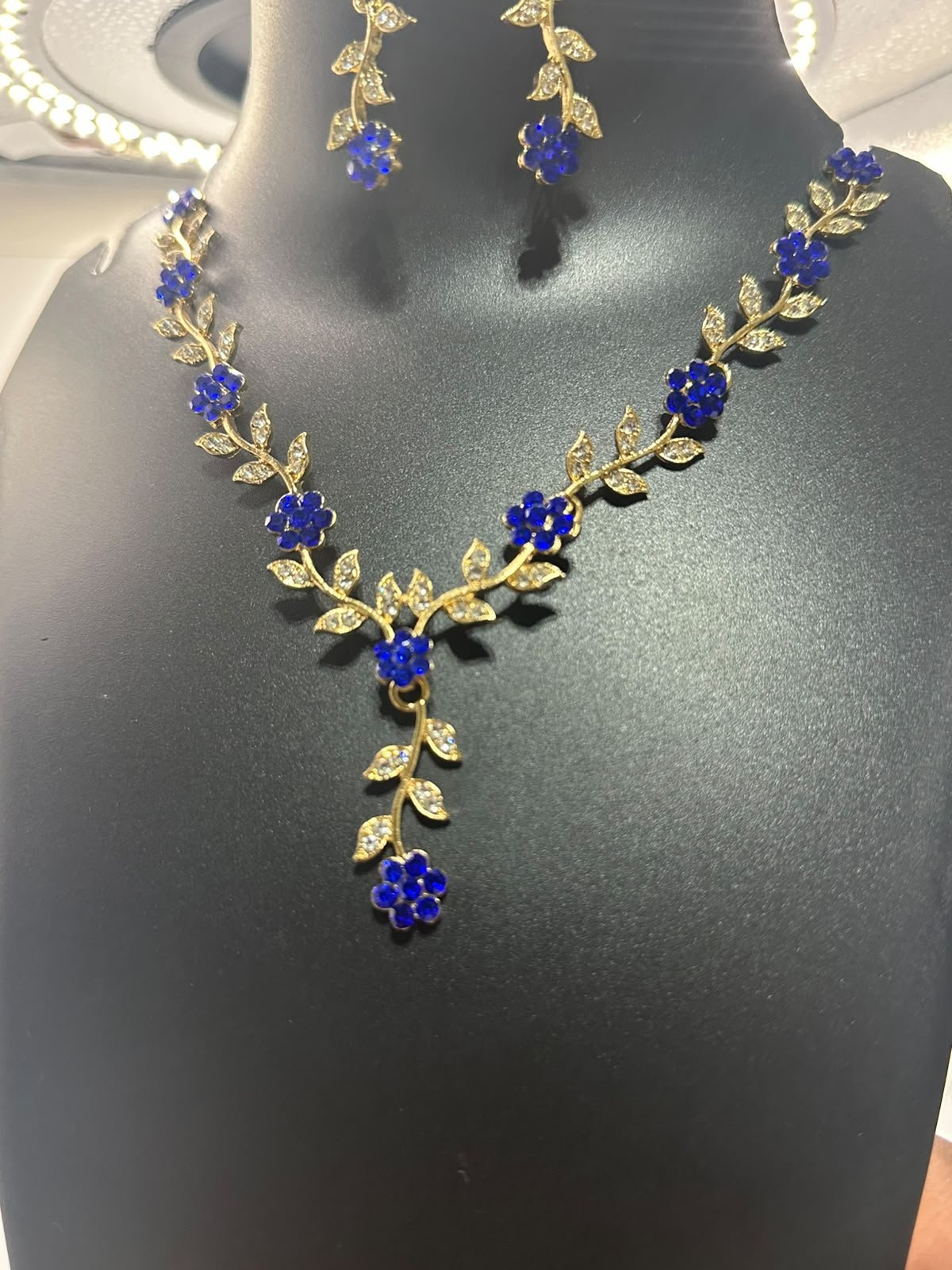 Sapphire Blue Blossom Vine Necklace Set