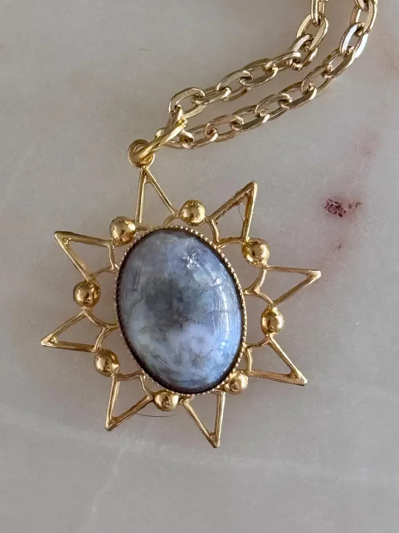 Renewed Star Pendant Necklace with Natural Indian Agate. Nonno's Keepings.