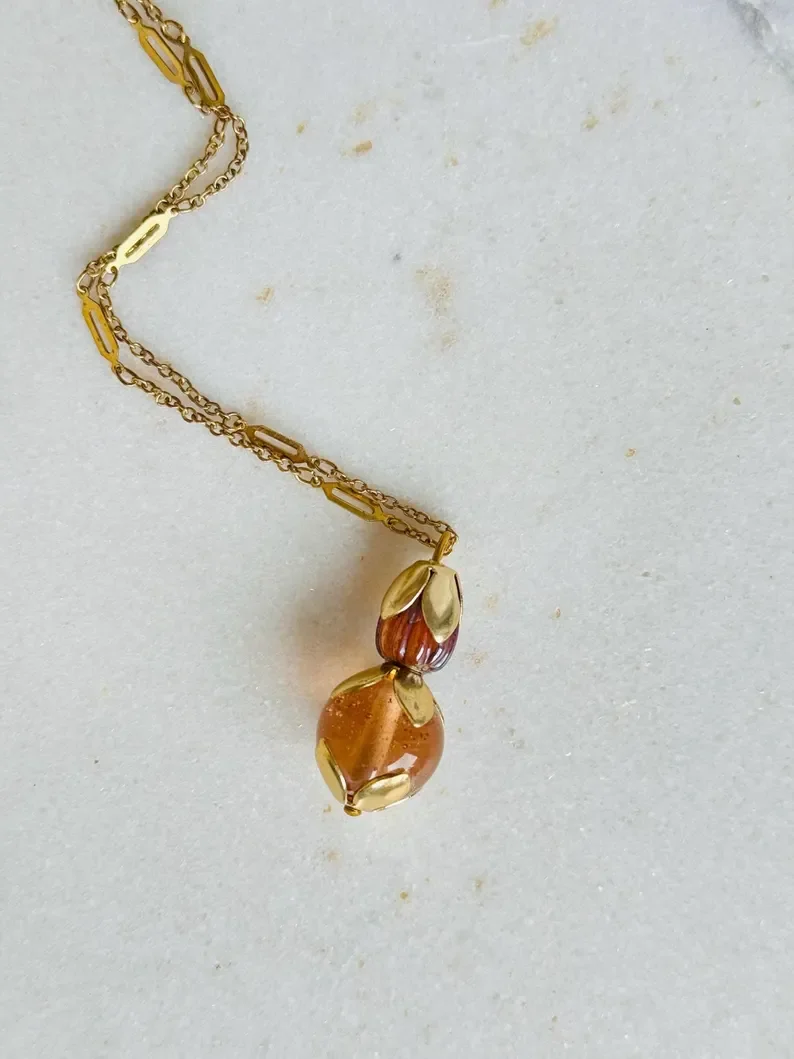 Amber & Champagne Art Glass Heirloom-Led Necklace. Nonno's Keepings.