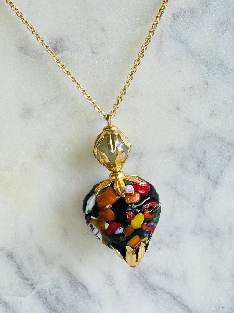 Murano & Amazonite Heirloom-Led Heart Necklace. Nonno's Keepings.