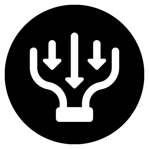 Icon of a pipe with three downward arrows indicating water flow.