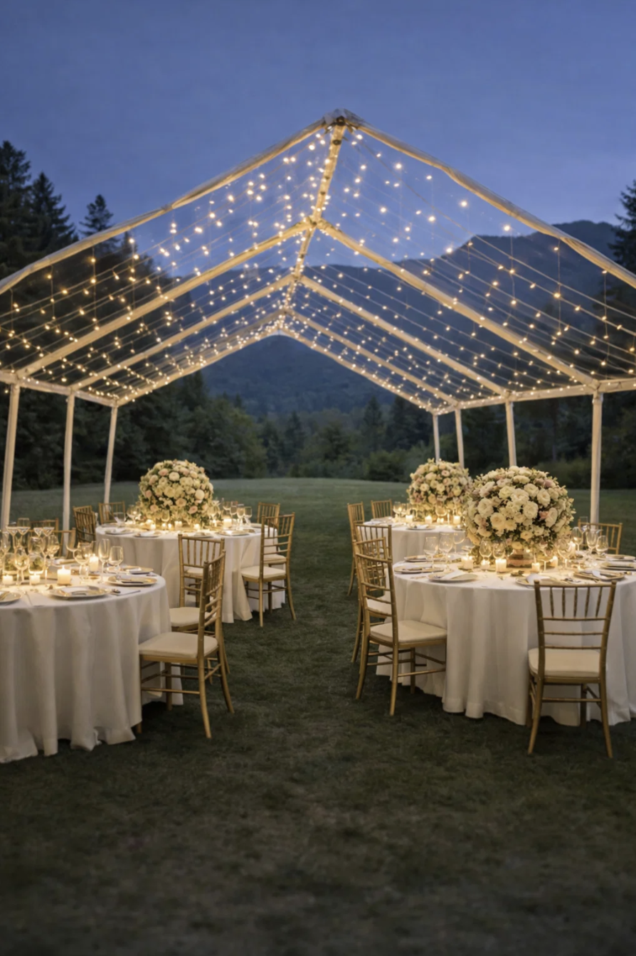 Custom tent designs with lighting for outdoor events