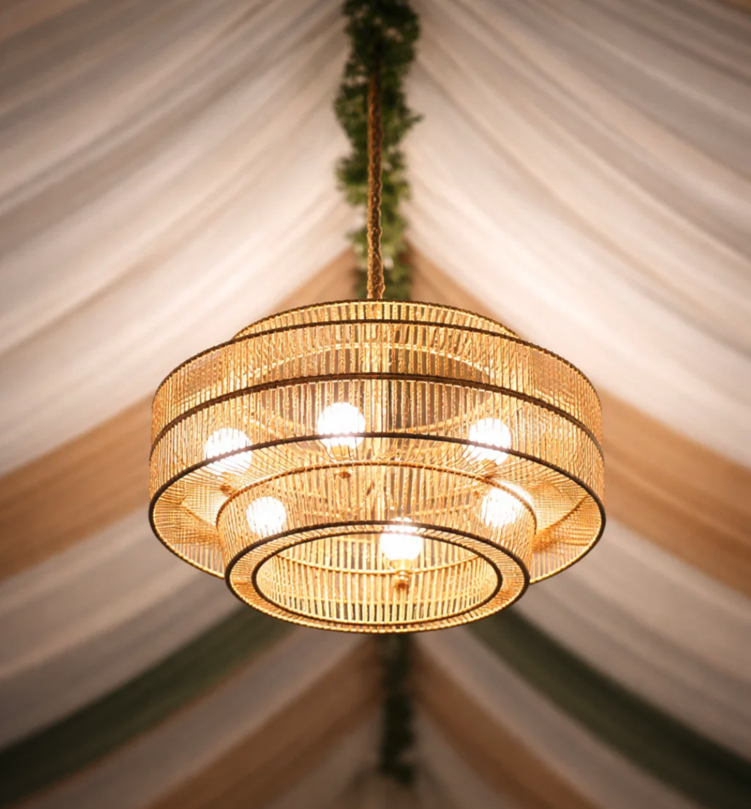 Wicker Chandelier – Rustic Event & Tent Lighting