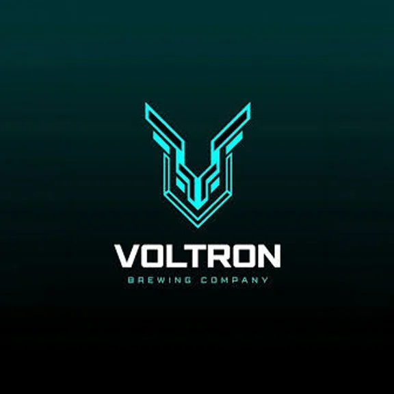 Logo for Voltron Brewing Company with a stylized geometric lion head design above the name.