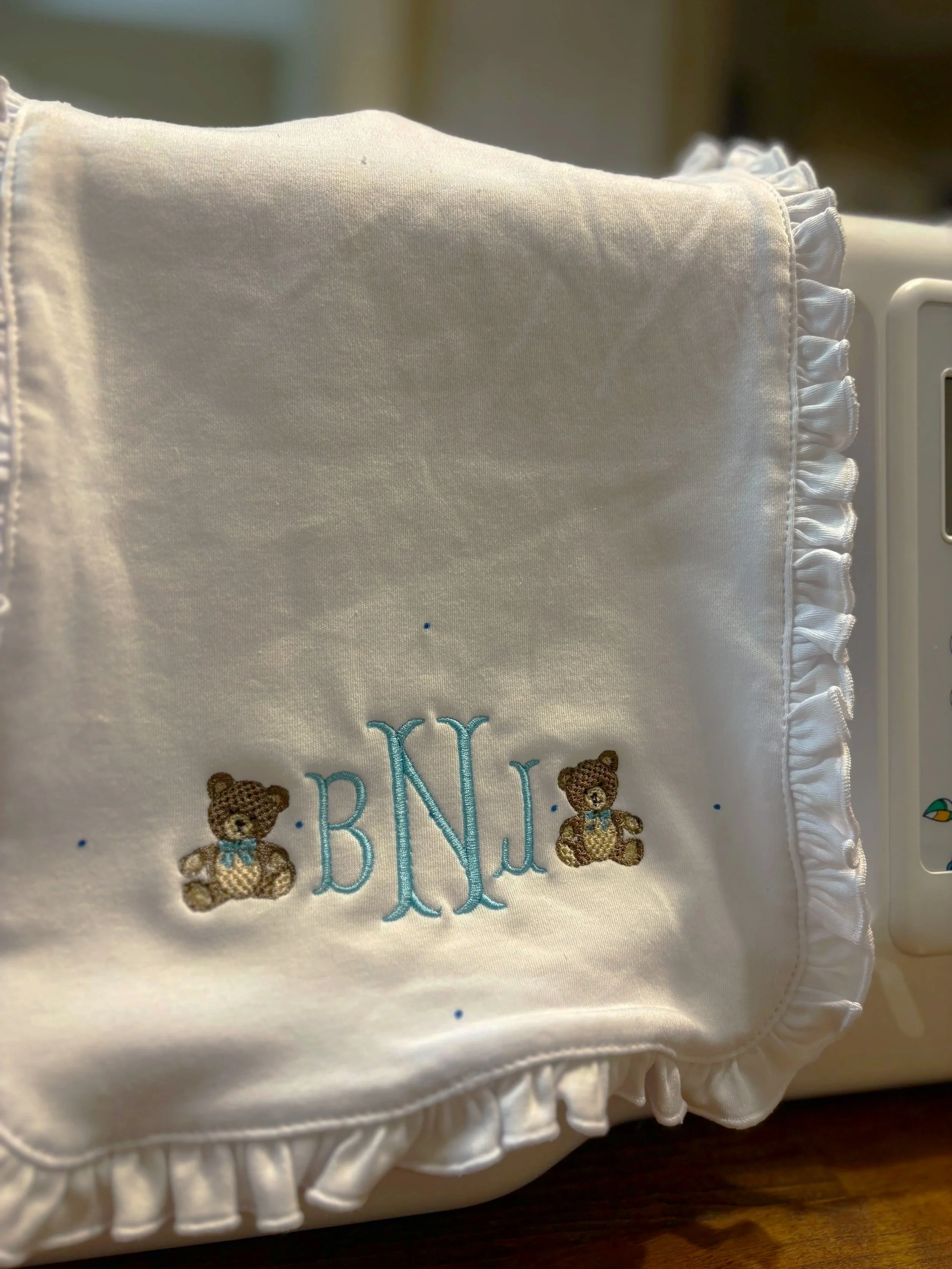 Ruffle Monogrammed Burp Cloth