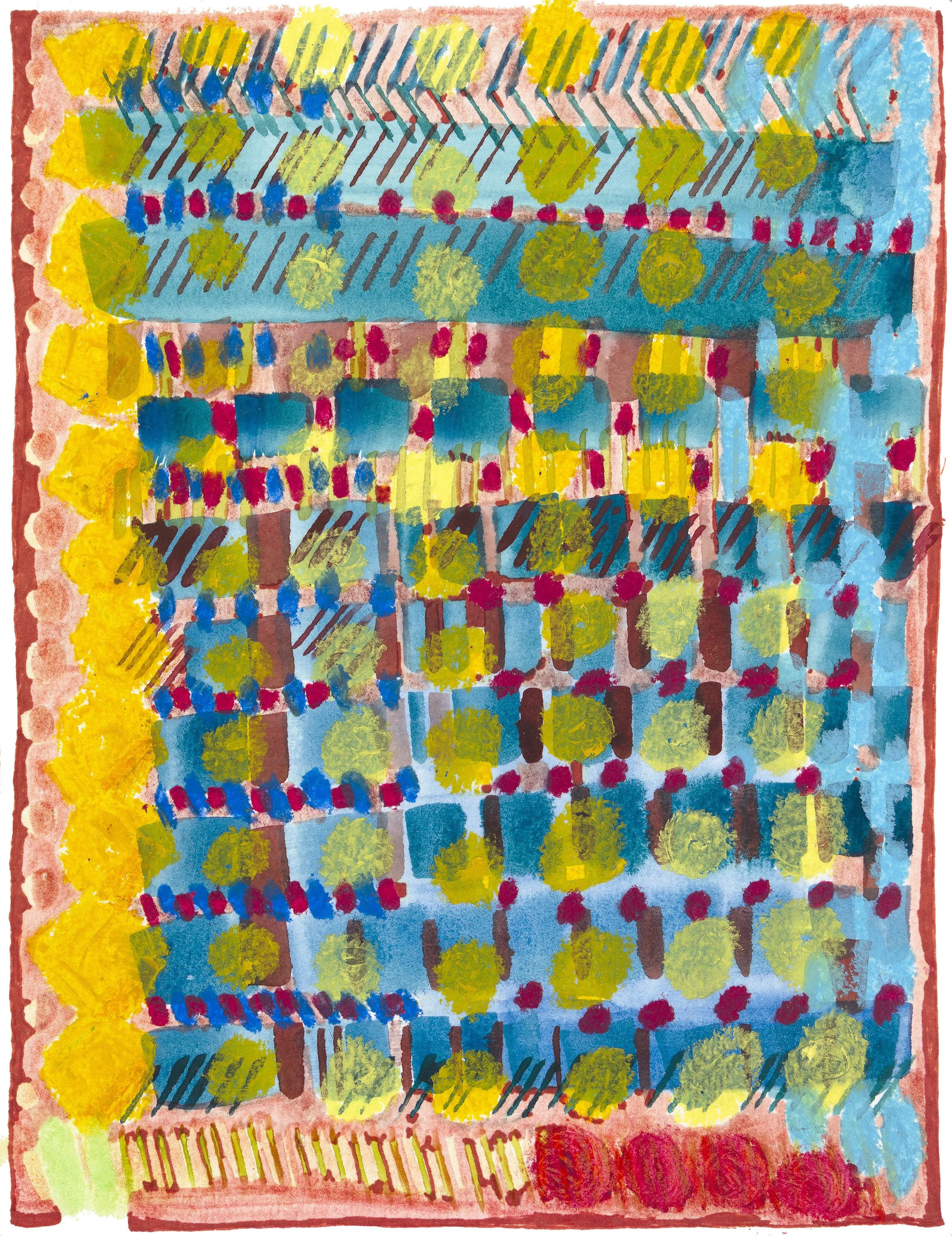 Oil pastel, watercolor, pen and colored pencil on watercolor paper, 2023