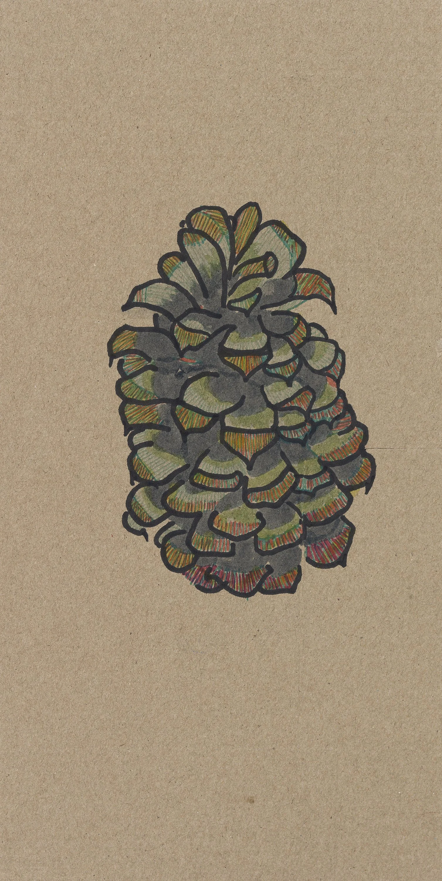 Pen and colored pencil on recycled cardboard, 2021