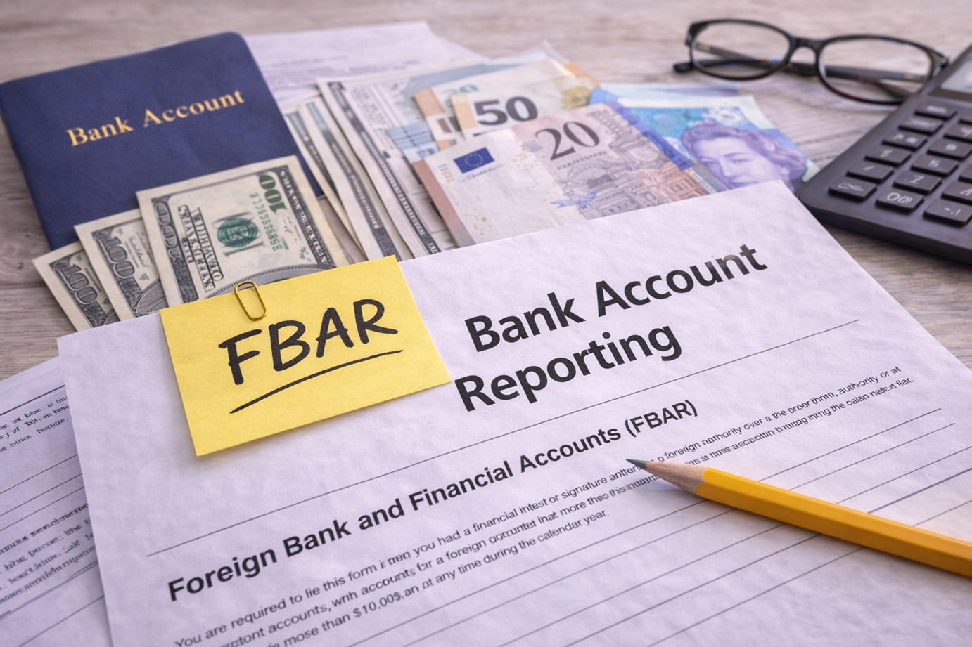 Financial documents, US dollar, irs us income taxes, fbar, foreign bank account reporting form
