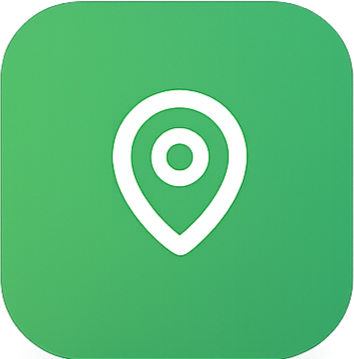 Green app icon with white location pin symbol.