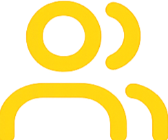 Yellow abstract human figure icon with circular shapes representing a person.