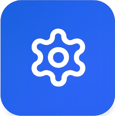 Icon of a gear or cogwheel within a rounded square background