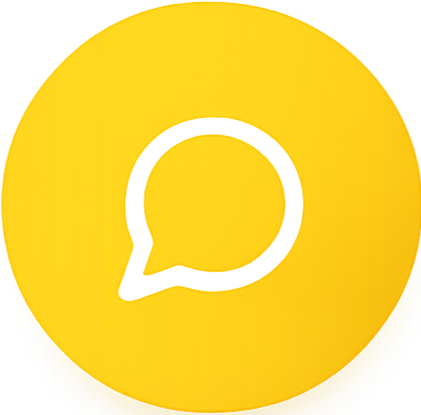 Yellow circular object with a talk bubble icon in the center.
