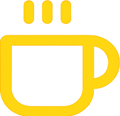 A yellow coffee mug with steam rising from it.