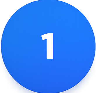 Close-up of a blue circular button with the number 1 in black centered on it.