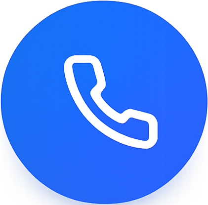 Blue circular button with a phone receiver icon in the center.