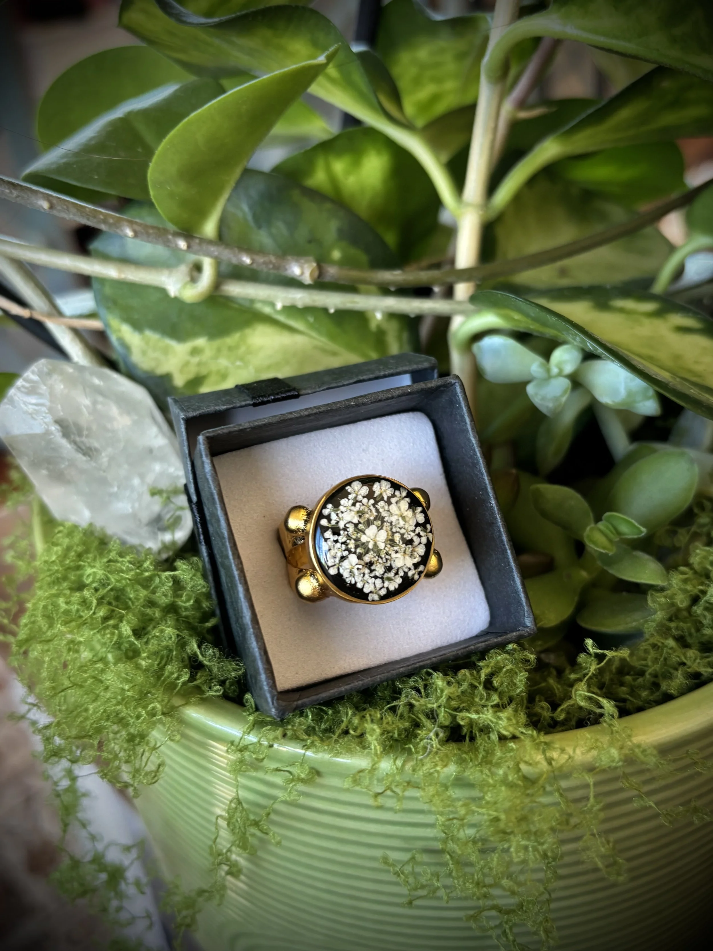 Large Round Gold Ring- Lace Flower