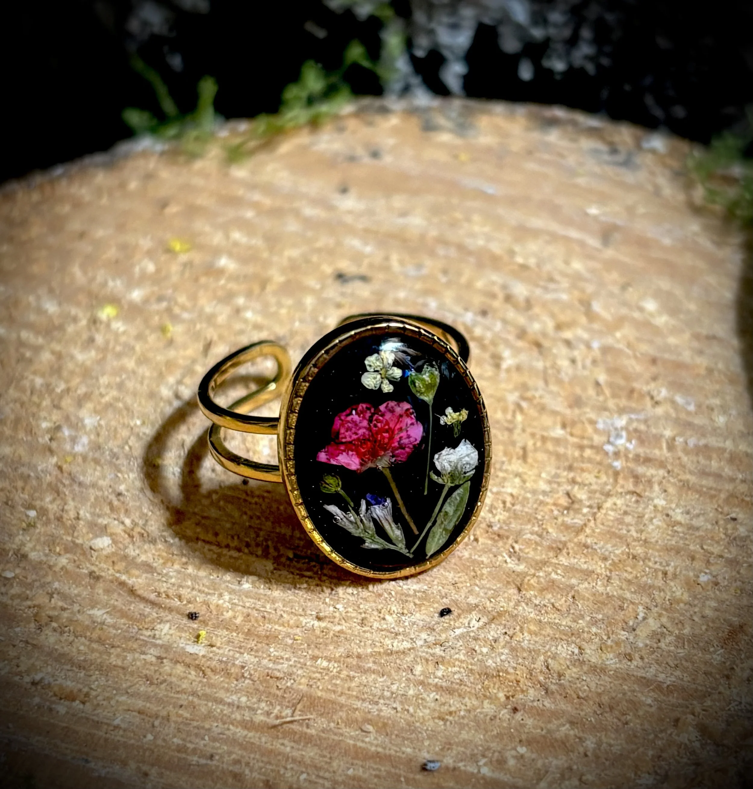Gold- Pink Flower Bouquet Ring