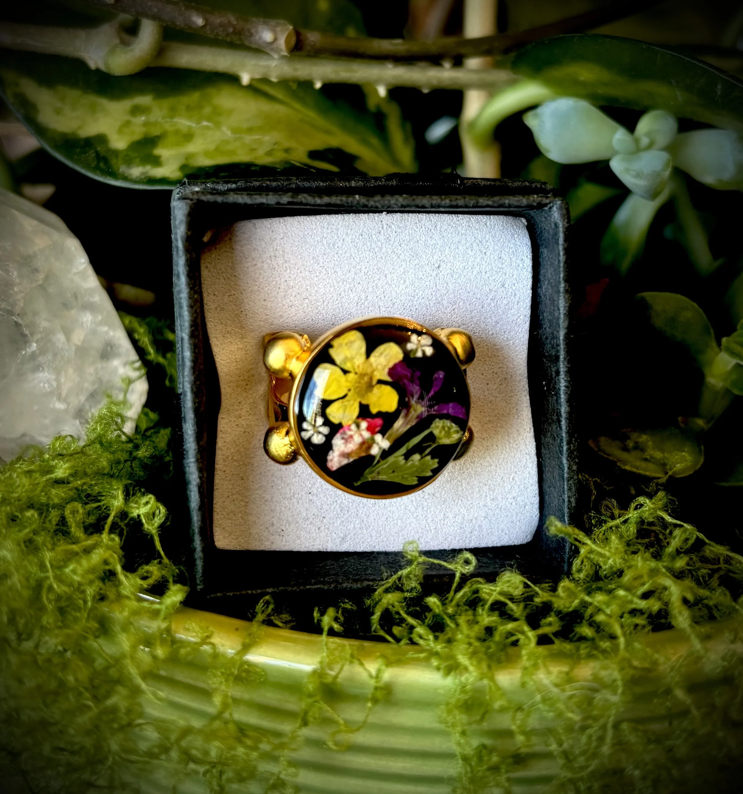 Large Round Gold Ring- Bright Bouquet