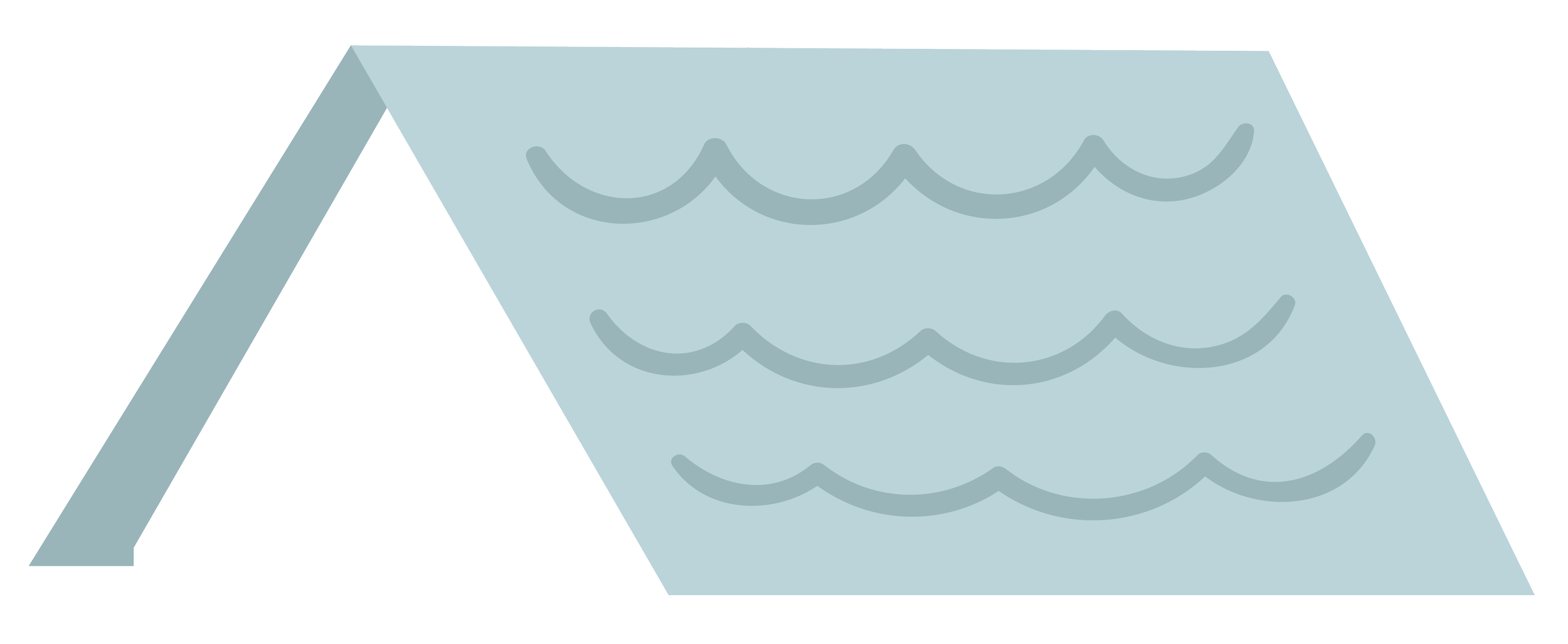 Simplified illustration of a tent with a sloping roof and wavy lines on it, representing a camping tent.