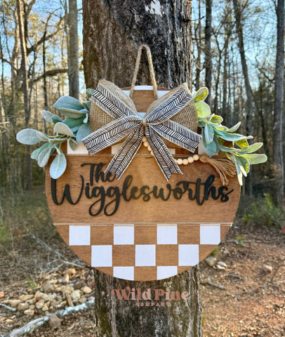 Custom Last Name Sign- Half Checkered