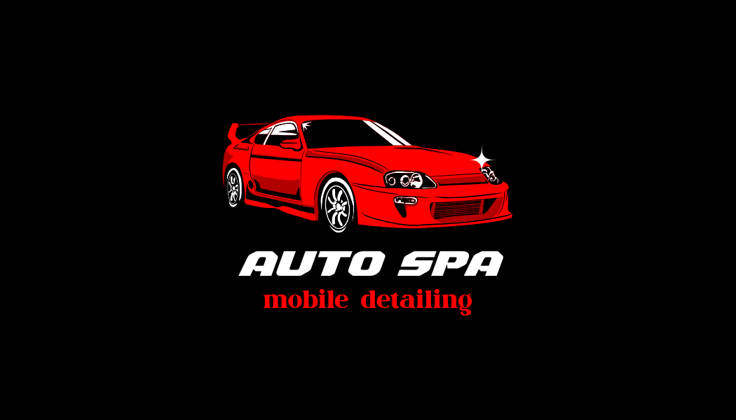 Logo for AUTO SPA mobile detailing featuring a red sports car on a black background with white and red text.