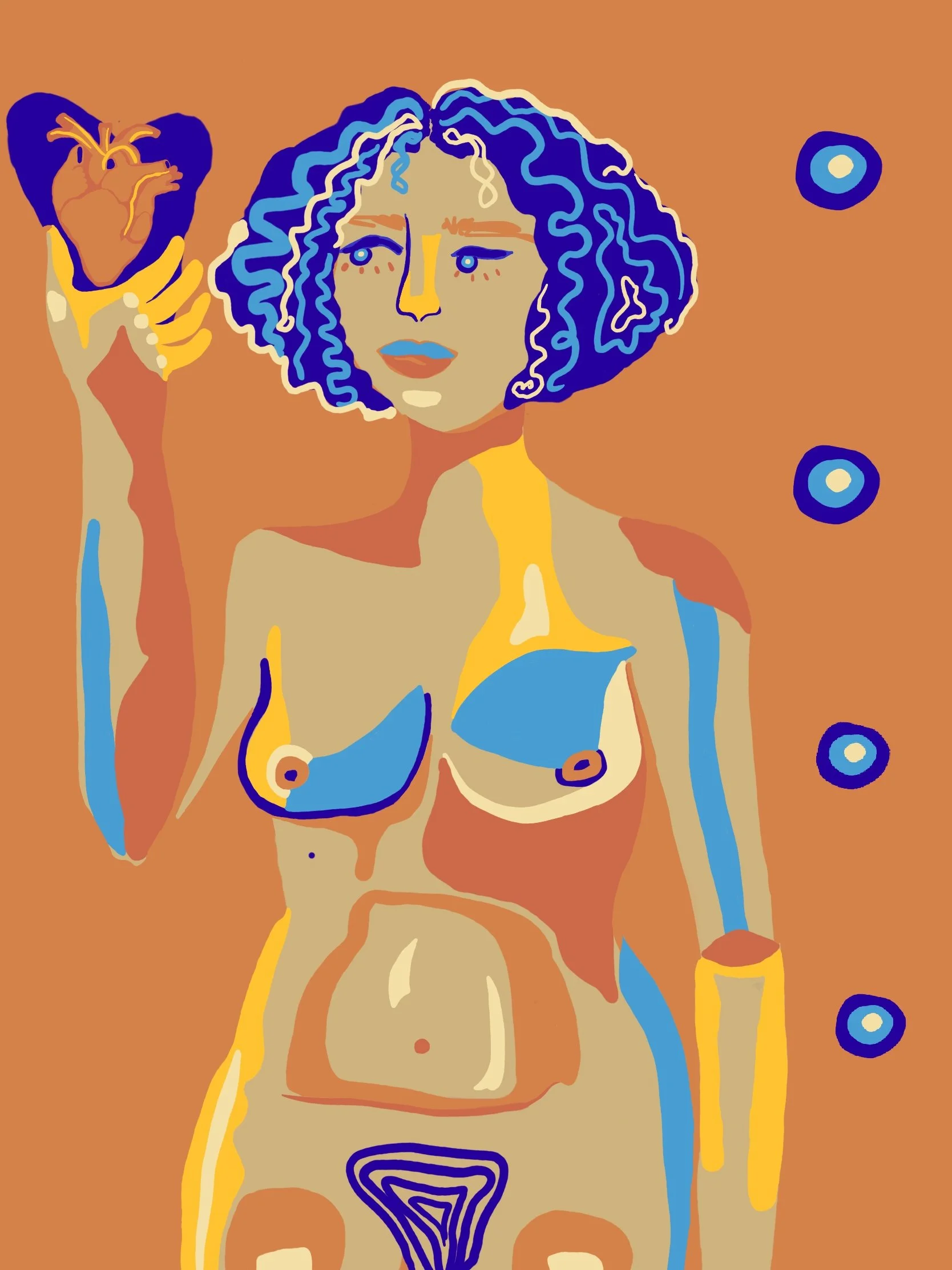 Evil Eyes Orange Heart Print