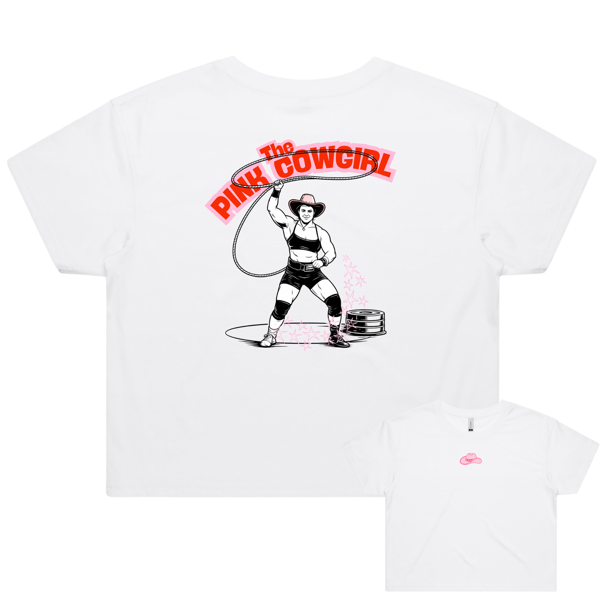 'The Pink Cowgirl' Cropped Tee (White)