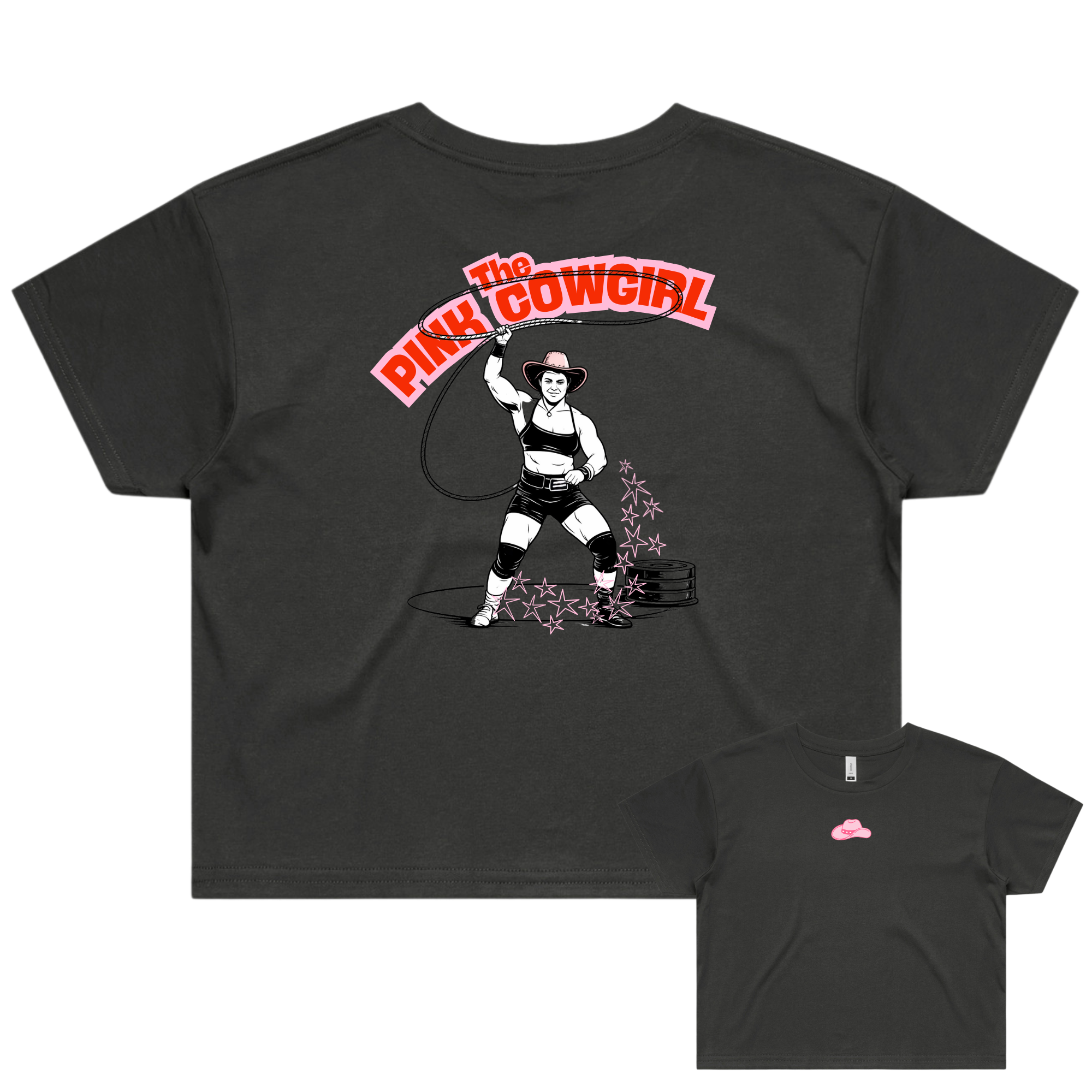 'The Pink Cowgirl' Cropped Tee (Charcoal)