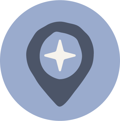 Map pin icon with a star in the center, representing a location or destination.