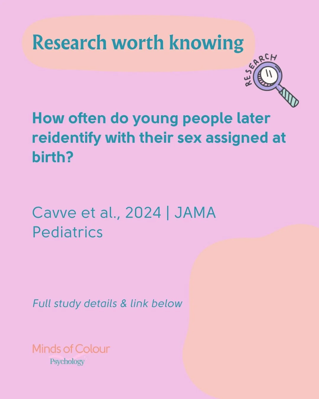 A recent Australian study (Cavve et al., 2024) looked at how often young people referred to the Gender Diversity Service at Perth Children&rsquo;s Hospital later reidentified with their birth-registered sex.

Of 548 closed referrals, 29 young people 
