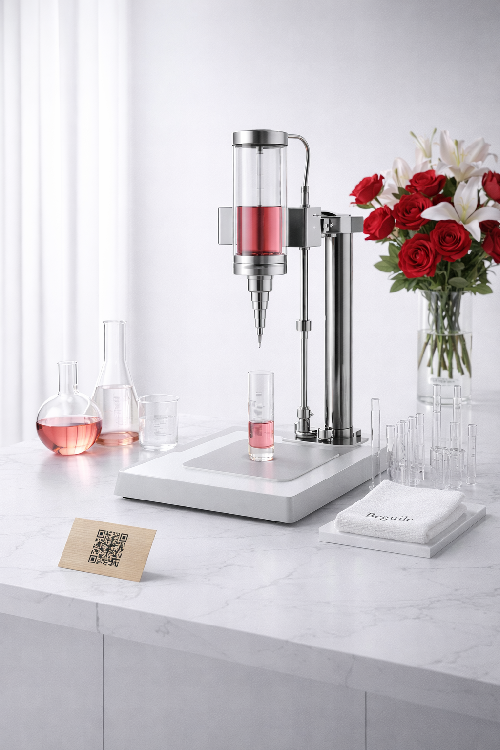 Fragrance refilling setup with flowers.png