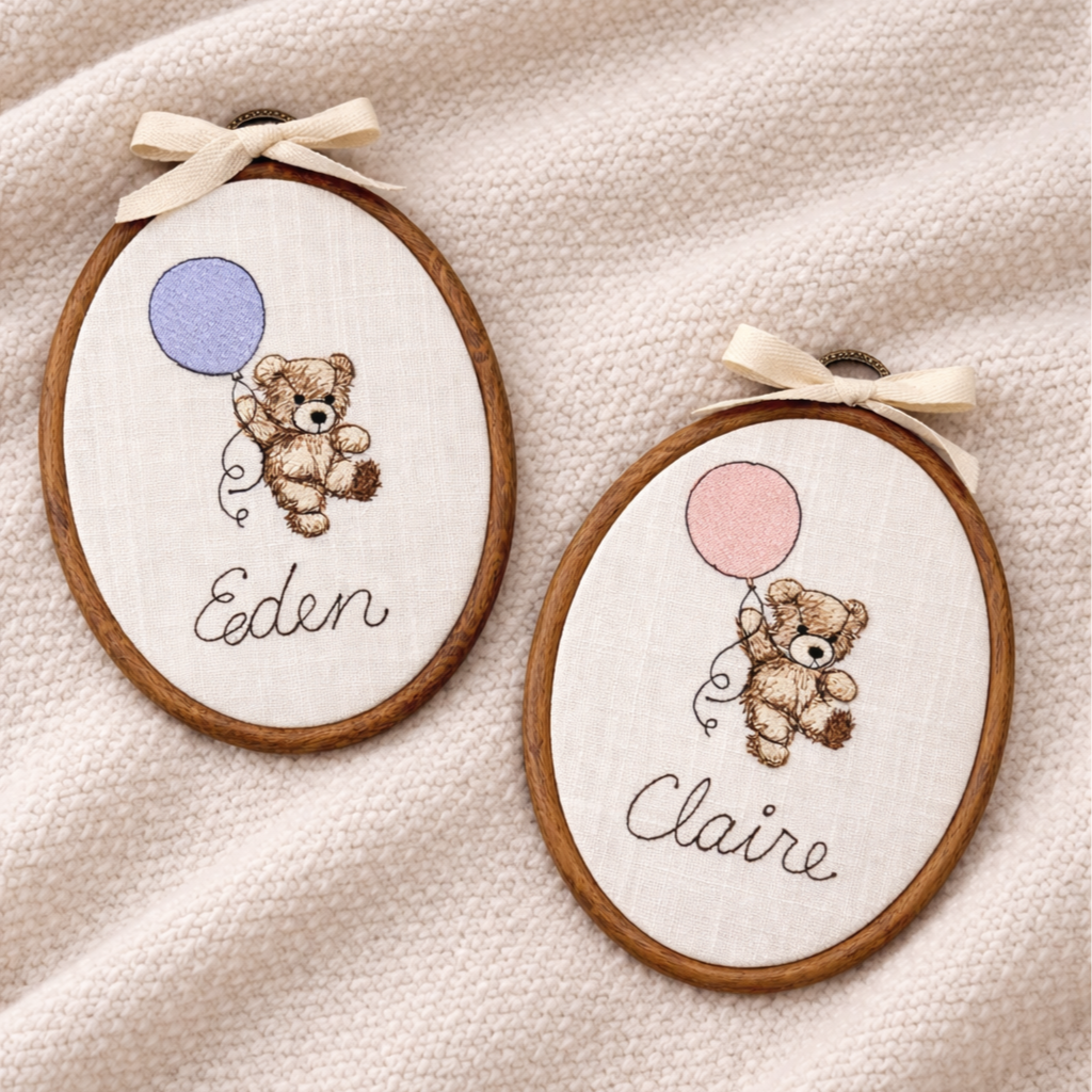 Teddy Bear Embroidered Name Sign