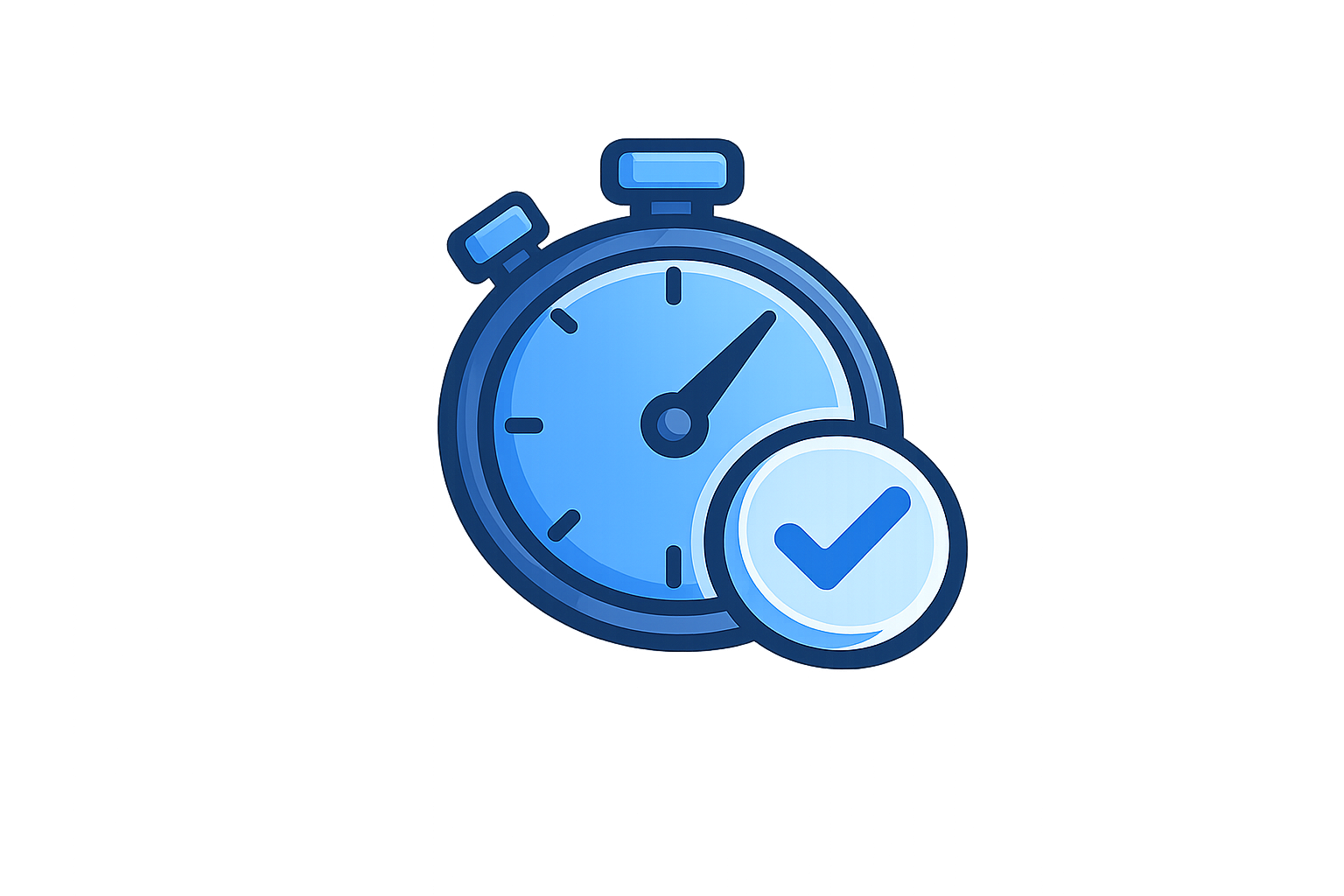 Digital illustration of a stopwatch with a checkmark symbol, representing timed or completed tasks.