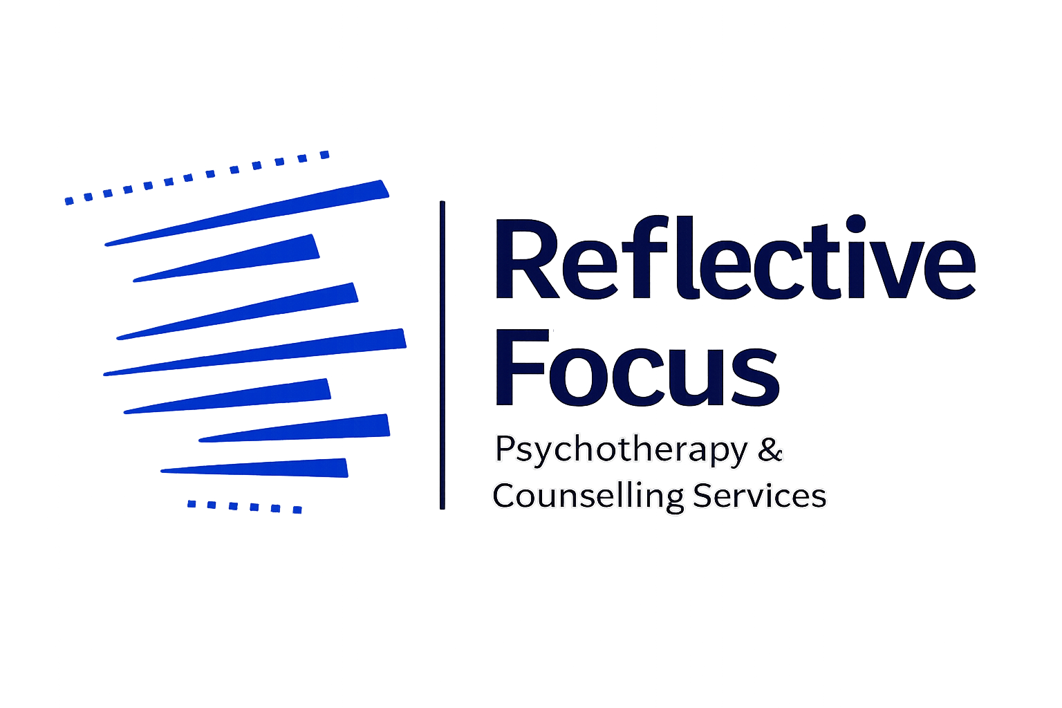 Signboard for Reflective Focus Psychotherapy & Counselling Services with a blue DNA strand graphic.