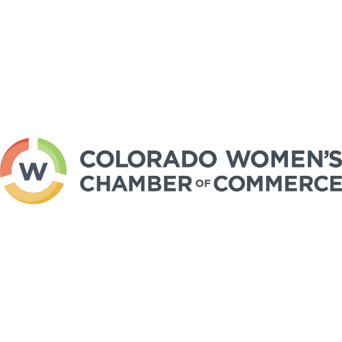 Logo of the Colorado Women's Chamber of Commerce with a stylized circular emblem and text.