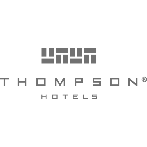 Logo for URG Thompson Hotels with stylized text on a black background.