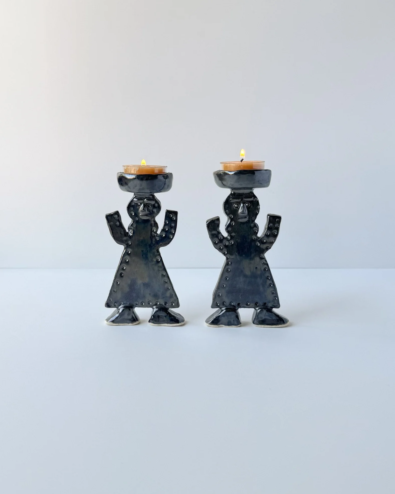 Tealight holders - 5.5" (14cm) tall x 3" (7.5cm) wide / Stoneware / Mirror glaze