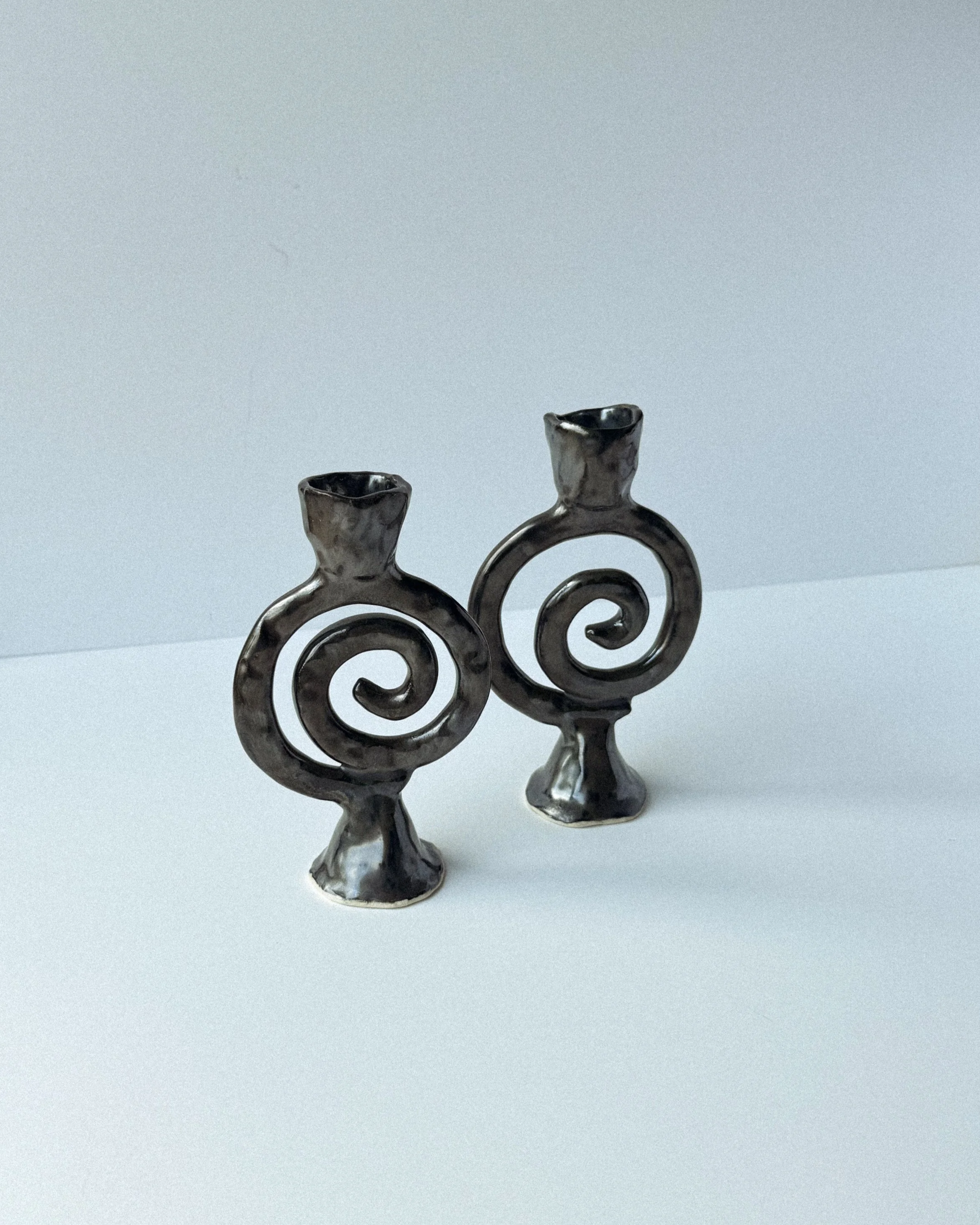 Spiral Candle Holders - 6.25" (16cm) tall x 4" (10cm) wide / Stoneware / Mirror glaze