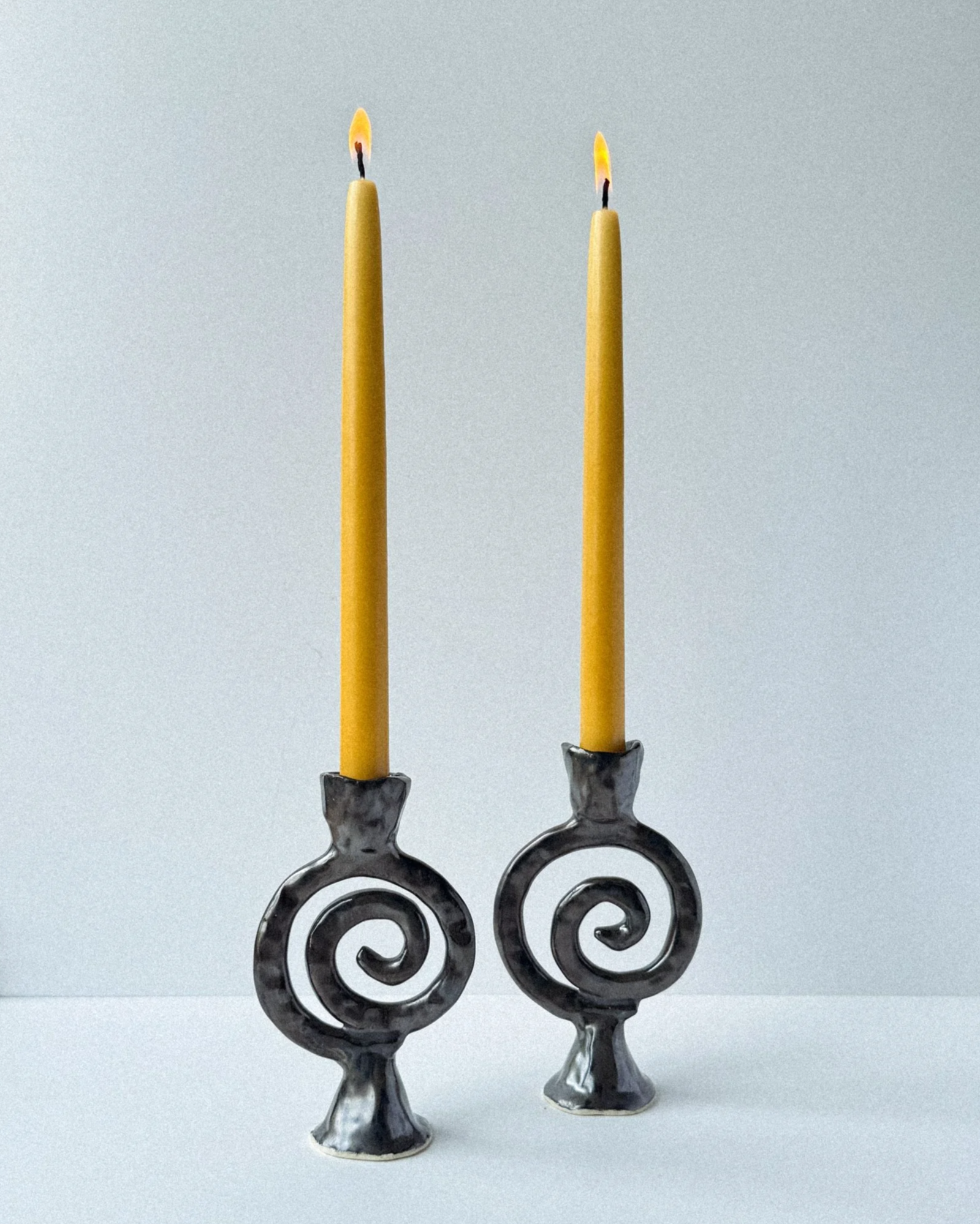 Spiral Candle Holders - 6.25" (16cm) tall x 4" (10cm) wide / Stoneware / Mirror glaze