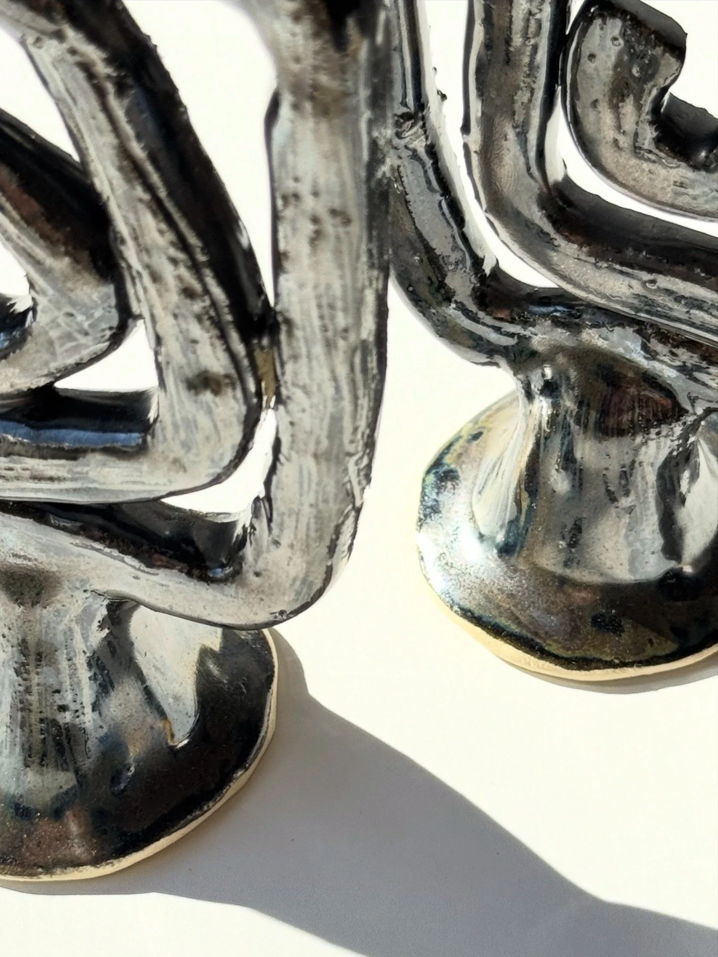 Wonky square spiral candle holders - 7.25"(18.5cm) tall x 4" (10cm) wide / Stoneware / Mirror glaze