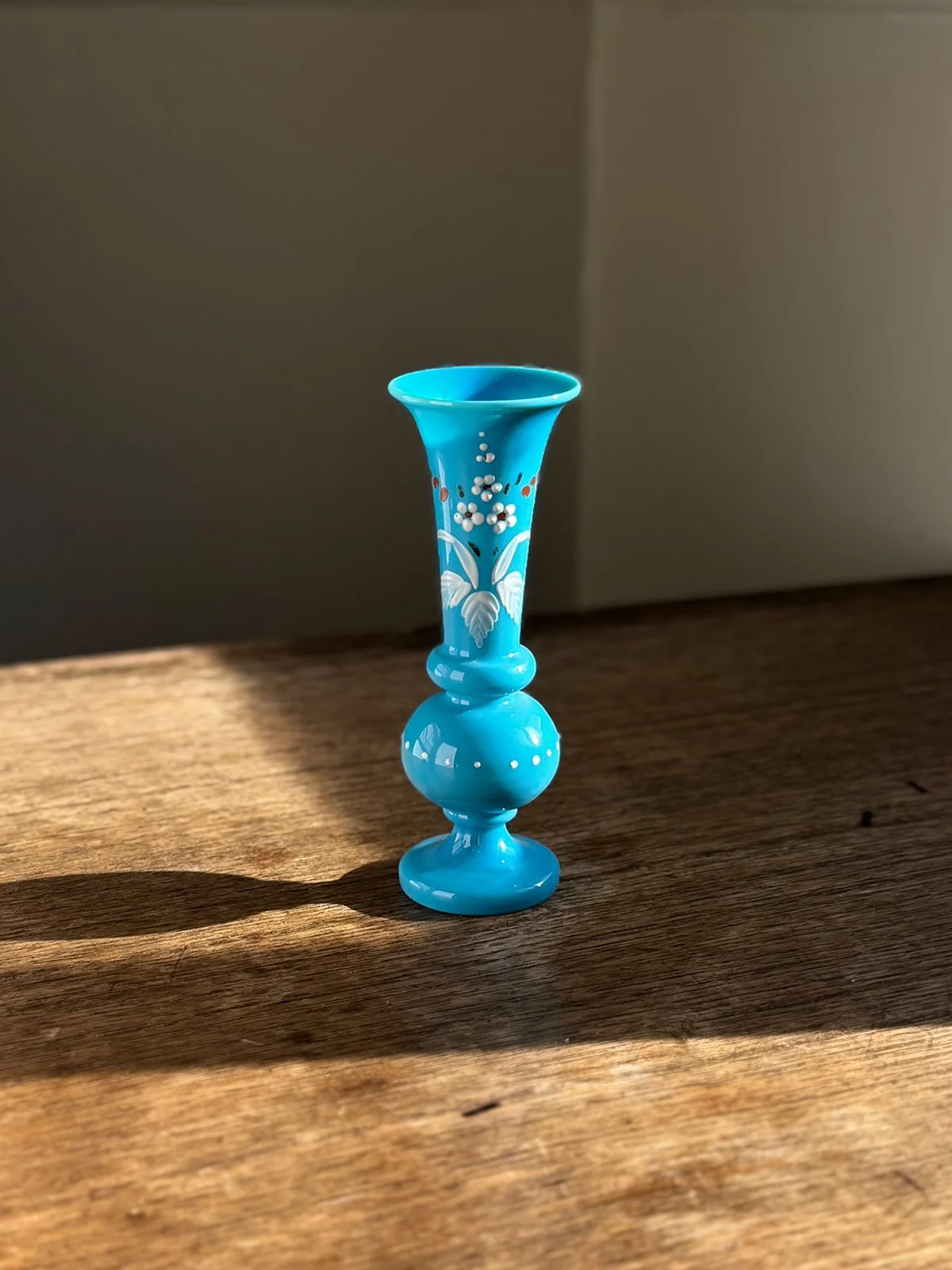 French Blue Opaline Handblown Glass Vase