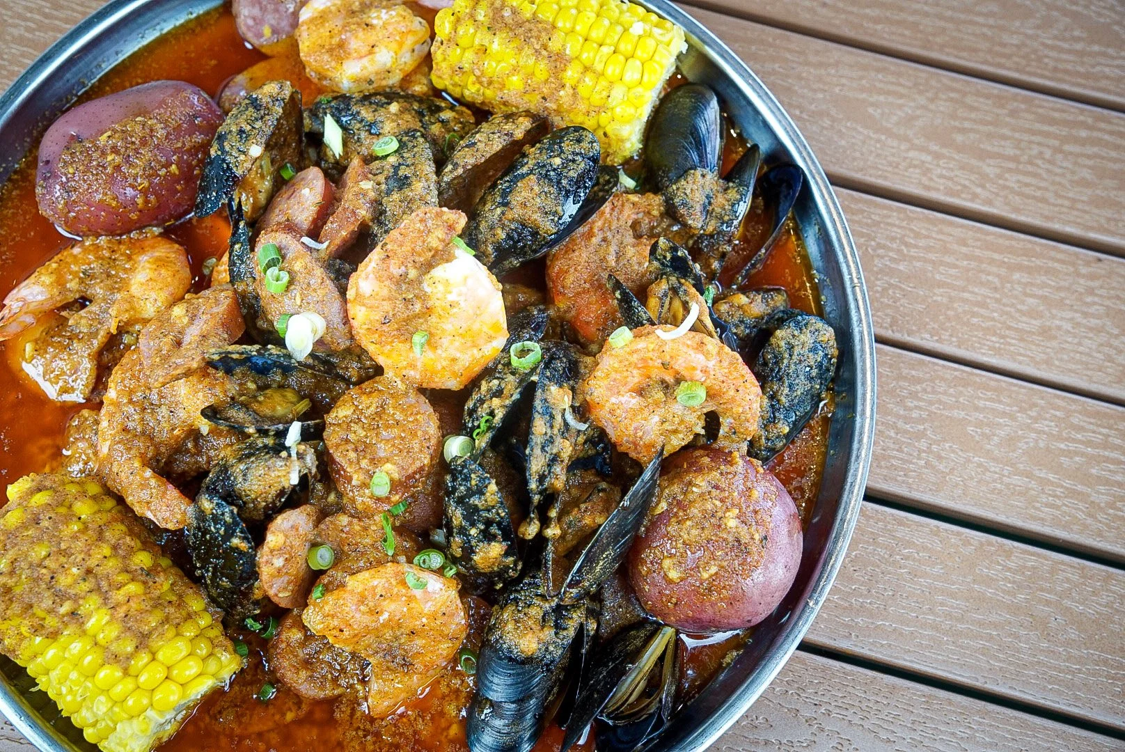 Picture of a seafood boil from Happy Crab in Ballard, Seattle, Washington.