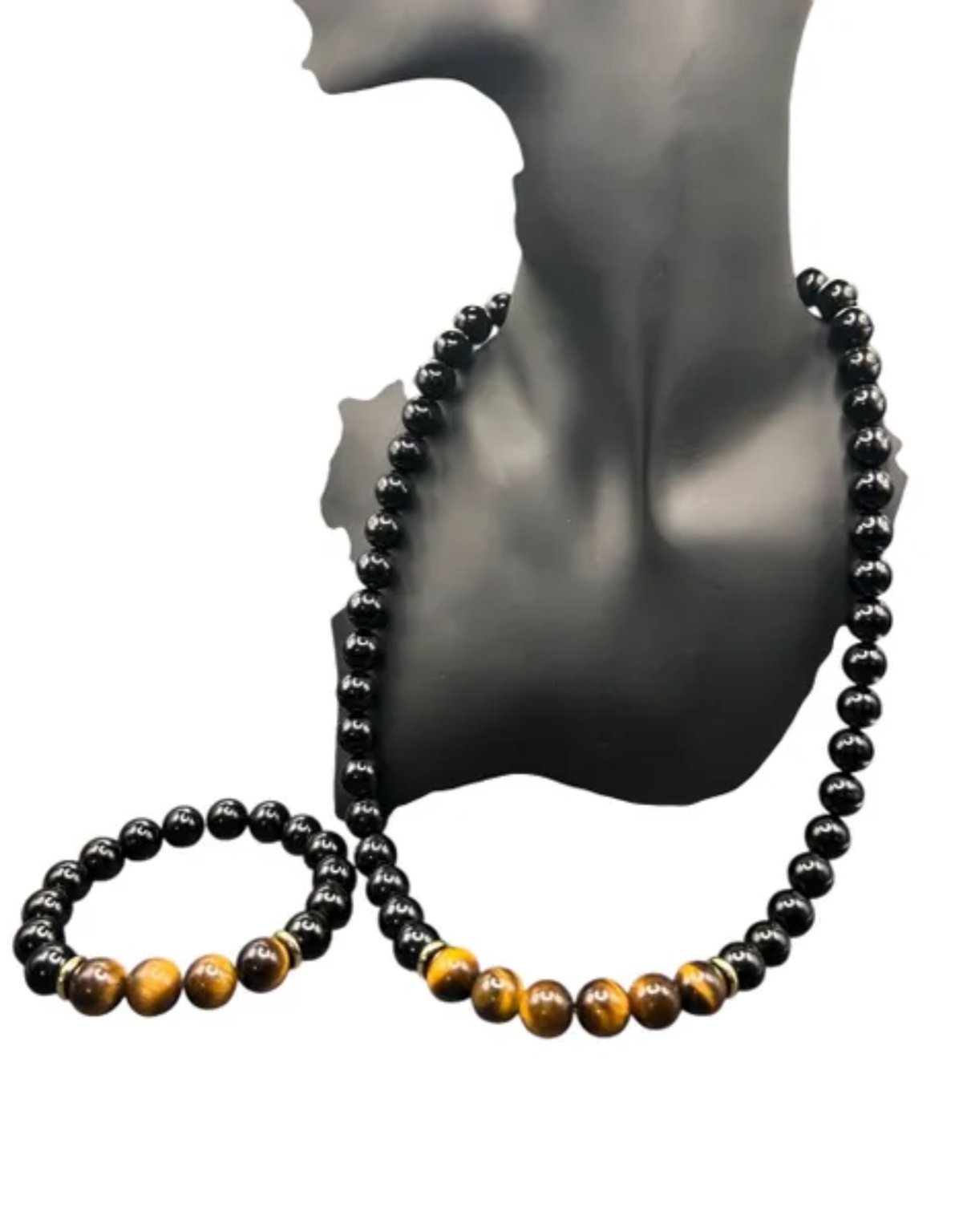 Black Onyx and Tigers Eye Necklace and Bracelet Set