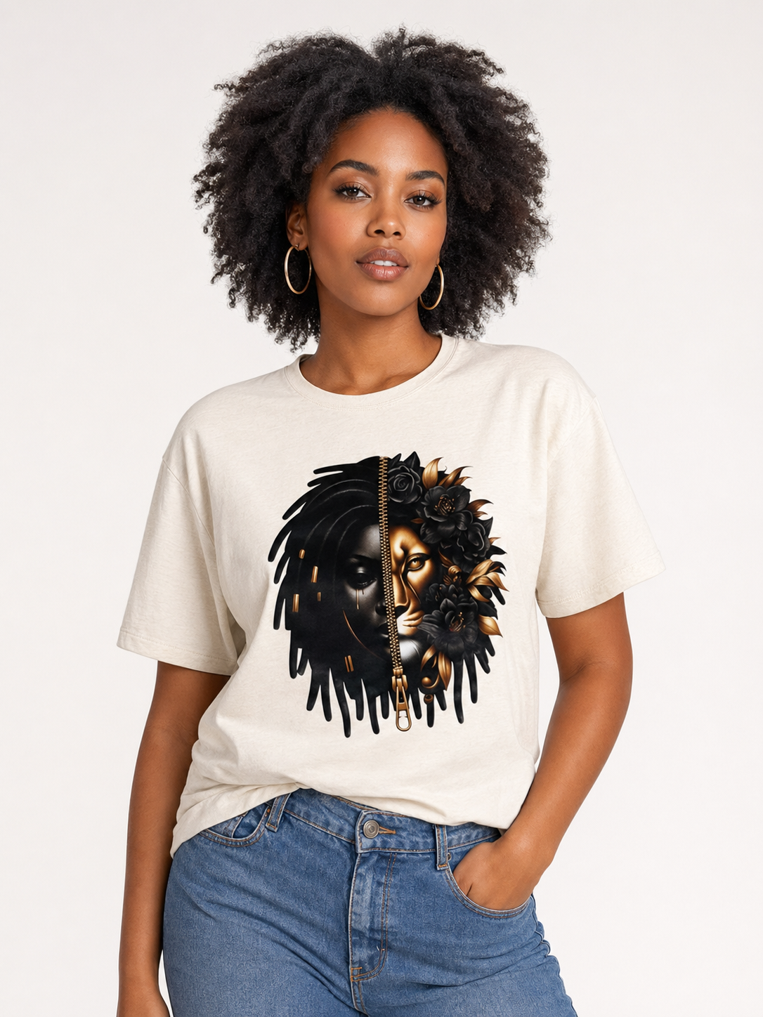 Zipper Effect Afro Art Graphic Unisex Tee